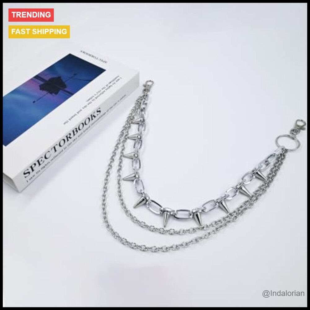 Punk 3 Layer Pants Chain Wallet Chain with Rivets - Picture 5 of 7